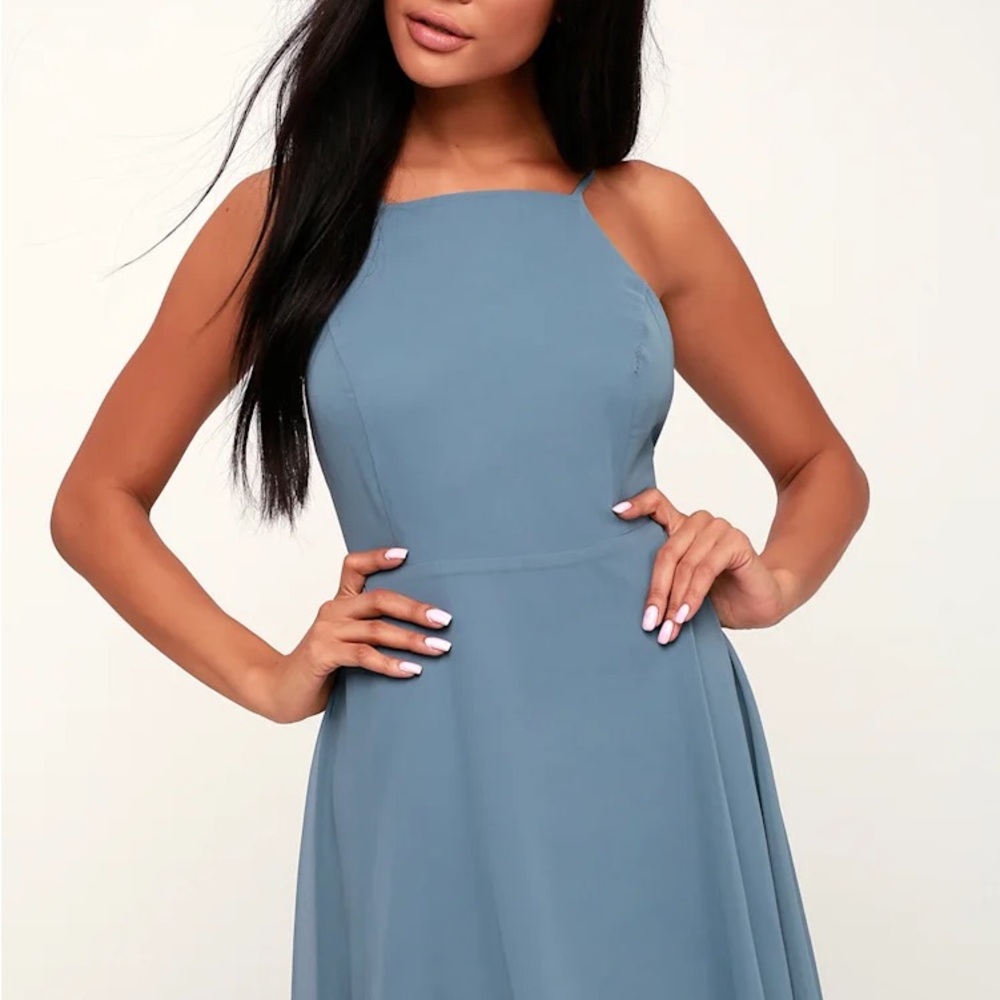 Lulu's Letter of Love Slate Blue Backless Skater Dress